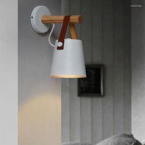 Wall Lamps Nordic Bedroom Indoor White&Black LED Sconces Night Lights E27 Aisle Lighting Creative Wood Vanity Light Fixture