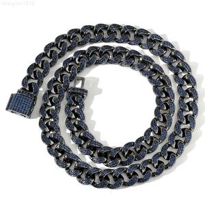 Hip Hop Men's Popular Wear Accessories Black Gold Flip Buckle Blue Zircon Cuban Chain Bracelet Necklace