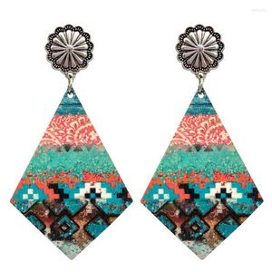 Dangle Earrings Aztec Pattern Wooden Earring Bohemian Ethnic Wnd Sun Flower Turquoise Pendant Western Theme Jewelry