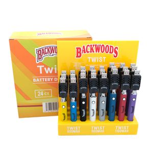 Backwoods HexagonTwist Preheat VV Battery 650 900 1100mAh Adjustable Voltage 3.3V-4.8V With Wireless USB Charger Vape Pen Kits For 510 Thread Thick Oil Cartridge