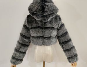 MoncIer high quality High Quality Furry Cropped Faux Fur Coats and Jackets Women Fluffy Top Coat with Hooded Winter Jacket Manteau Femme