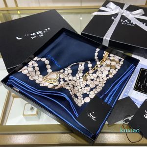 Women Designer Silk Scarf Fashion Brand Pearl Metal Chain Print Camellia Wrap Head Scarfs Square Silk Twill Scarves Shawl Birthday Size 90*90cm