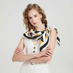 Sarongs Summer new silk satin silk scarf women's satin simulation silk geometric letter yellow square scarf gift scarf P230403