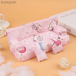 Kitchens Play Food 1Set New Cute Miniature Flower Cloth Sofa With 2 Cushions For Doll Kid's Play House Toys Doll House FurnitureL231104