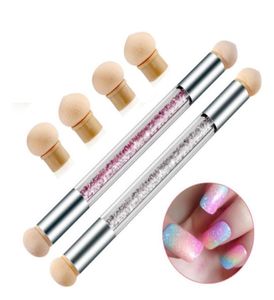 1Sets Glitter Powder Picking Doting Gradient Pen Brush 6 Sponge Nail Art Tools Doubled Acrylic UV Gel målning Pen1856432