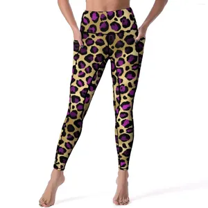 Legginsy damskie Leopard Print Sexy Purple and Gold Push Up Yoga Pants Fashion Szybkie suszone leggins kobiety