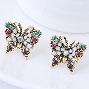 Ohrstecker Großhandel Vintage Schmuck Schmetterling Strass Ohrringe Für Frauen Bronze Mode Brincos