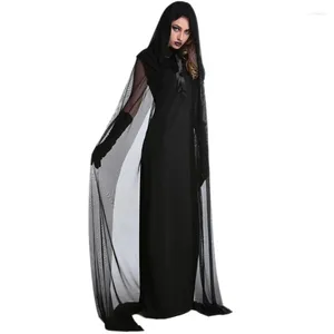 Temadräkt Halloween Evil Witch Cloak klänning med hatthandskar Kvinnor Mesh Elastic Vampire Cosplay Costumes Stage Performance