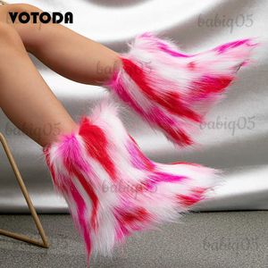 Kids Snow Winter Warm Soled Fake Fur Girls Cute Furry Thick Rainbow Plush Shoes Children Mid Calf Boots Boys T231104