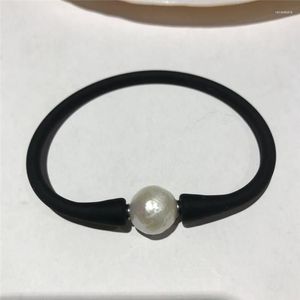 Strand Natural White Purple Freshwater Pearl med kärnbildad barockstorlek cirka 11-12 mm gummiarmband 7,5 