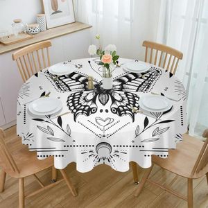 Table Cloth Sun Flower Butterfly Lines Round Tablecloth Waterproof Cover For Wedding Party Decoration Dining