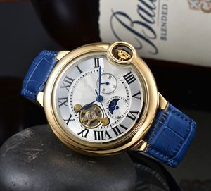 Carrello Orologi da polso per uomo 2023 Orologi da uomo tourbillon Cinque aghi Meccanico automatico Wastch Cinturino in pelle con fasi lunari di alta qualità Top Luxury Brand