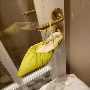 Slippers Luxury Women Yellow Blue Block Low High Heels Slides Mules Kitten Flat Casual Outside Sandals Party Shoes
