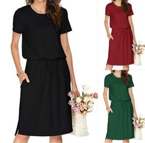 Vestidos femininos casuais Simier Fariry Esconder barriga trabalho Vestidos midi casuais com bolsos