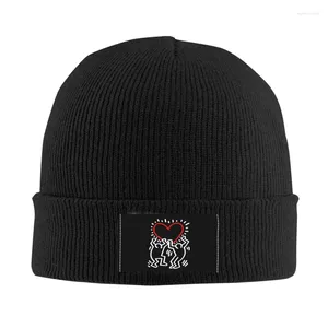 Береты Граффити Полное сердце Haring Skullies Шапки Шапки Унисекс Зимняя вязаная шапка Для взрослых Геометрические картины Художественные шапки-капоты Лыжная шапка