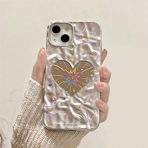 Telefonfodral Cut 3D Love Heart Makeup Mirror Firework Star Soft för iPhone 12 14 15 Pro Max 11 13 XR Plating Luxury Cover 231104