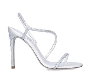 Renes kvinnor vit sandal bröllop brud hög klackar äkta läder juvelerade sandaler 105 mm kristallband pop sandaler öppna tå lyxdesignskor med ruta 35-42