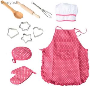 Kitchens Play Food Apron for Little Girls Kids Cooking Baking Set Chef Hat Mitt Utensil for Toddler Play House Toys Chef Costume Role PlayL231104