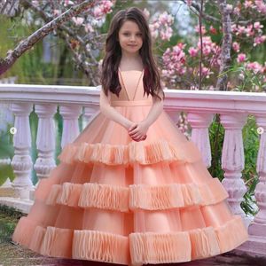 Girl Dresses Elegant Retro Princess For Girls Bow Pageant Evening Kids Dress Child Pearls Sleeveless Bridesmaid Clothing Prom
