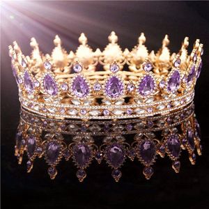 Gold Purple Queen King Bridal Crown för kvinnor huvudbonad prom -tävling bröllop tiaror och kronor hår smycken tillbehör cj191226263j