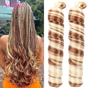 Hårbulkar sallyhair syntetiska 22 tum franska lockigt flätande hår spiral curls virkning hår bouncy silkeslen flätor hår bulk hårförlängningar 230403