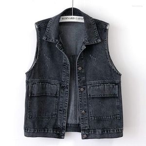 Women's Vests Black Jeans Vest Women Retro Korean 2023 Spring Autumn Casual Large Size Coat Short Sleeveless Denim Jacket Waistcoat H1256