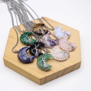 Pendant Necklaces Moon Shape Natural Stone Necklace Winding 18K Silver Color Malachites Amethysts For Jewerly Gift