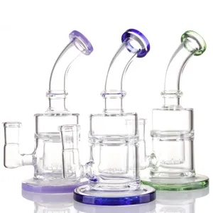 Hookahs 7.5" Bird Cage Percolator Purple Glass Dab Rig 14mm Female Joint Glass Bong