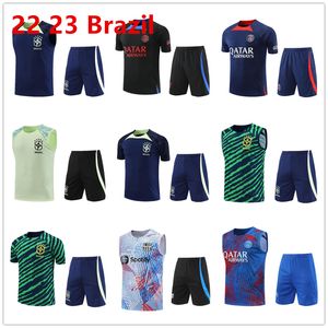 22 23 Brasilien Trainingsanzug Männer und Kinder sind Brasilien Kurzärmel Anzug PSGS Football Soccer Jersey Chandal Erwachsener Jungen Sport Jogging Kurzarm Set Sportswear