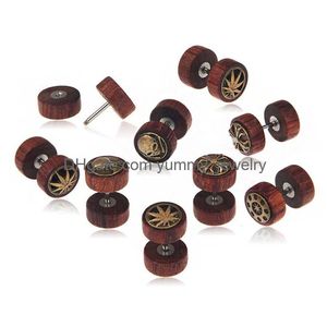 Stud 10mm Ahşap Dumbel Saplama Küpe Kadınlar İçin Küpeler Punk UFO Çapraz Uzaylı Aslan Hayat Tabelası Yuvarlak Ahşap Moda Takı Drop Deli DH25L