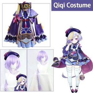 Cosplay Anime Genshin Impact Qiqi Cosplay Kostüm Niedliches Zombie-Mädchen-Kleid Vollständige Uniform-Perücke Halloween-Partykleidung