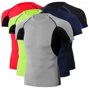 Men's T Shirts Gym Clothes Basketball Training Elastic Sports Tights Outdoor Running Speed Dry T-shirt Jacket Short Sleeved Man B50