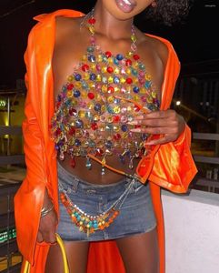 Serbatoi da donna Donna Estate Sexy Halter Backless Sparkly Diamonds Dancer Costume Party Nightclub Evening Beach Camis Vest Color