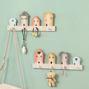 Hooks Rails House Shape Wood Hook Natural Wood Hook Baby Children Girls Room Decoration Space Saving Home Decoration Wall Hook Storage Shelf 230404