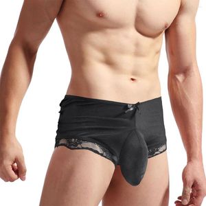 Cuecas masculinas sissy rendas boxers elefante nariz calcinha masculina oca roupa interior sexy cuecas sólidas gay homem calcinha shorts