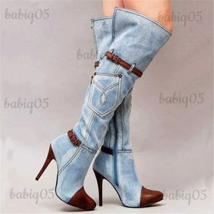 Botas Over The Knee Women Boots Autumn Winter Denim Heels Ladies Shoes Sexy Buckle Strap Platform Long Thigh High Boot T231104