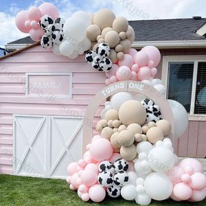 Andra evenemangsfestartiklar 139st städer Ko jordbruksmark Tema Pink White Khaki Balloon Garland 12Inch Tryckta ballonger för Farm Birthday Decorations 230404