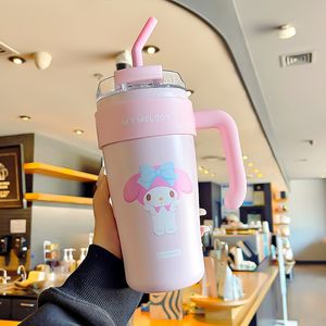 Ny söt Cartoon Straw Cup High Beauty Girls 'Insulation Cup Office Water Cup Tecknad stor kapacitet Dubbel dryck kopp