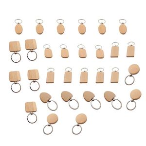 Keychains 30Pcs/Lot Diy Blank Wooden Key Chain Rectangle Heart Round Ellipse Carving Keyring Wood Keychain Ring For Men Women GiftKeychains