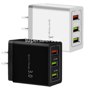 Snabbladdare QC3.0 3 USB -portar EU US AC Home Travel Wall Chargers Adapter för iPhone 12 13 14 15 Samsung S8 S20 S23 Obs 10 HTC S1