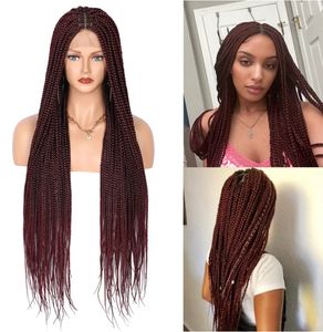 36 Inches Lace Front Box Braided Braids Synthetic Wig Braiding Wigs B0907 in 4 Colors