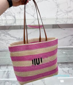 Freizeit Shopping die Tragetasche für Damen Mode Manuell gewebte Strohstoffe Groß 24 Urlaub Strandtaschen Wiederverwendbare Stadt Strandtaschen Designer Streifen Handtasche