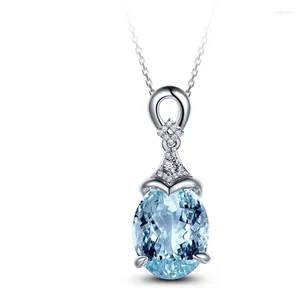 Hänge halsband utsökt oval blå kristall elegant kvinnor zirkon silver pläterad halsband charm bröllopsdag smycken