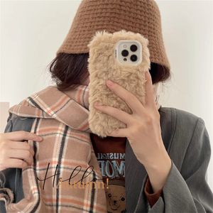 Phone Case Lns Korean style cute fluffy fur phone case suitable for iPhone 14 13 12 11 Pro MAX X XS XR 15Pro 14Pro Girls' Soft Plush Coat Coque 231104