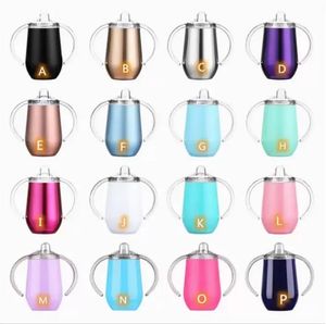 10 unz Baby Sippy Cup 16 Kolory z pokrywkami słomy w kształcie jaja butelki dla dzieci z podwójnym ścianem stali nierdzewna izolowana próżniowa próżnia dla dzieci z uchwytami B0019