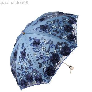 Şemsiye 2022 Yeni Vintage Shabby Floral Kadın Yağmur Şemsiyesi Şık Pembe Gül Katlanır Kız Dayanıklı Taşınabilir Şemsiye Otomatik Yağmur Dişli AA230404