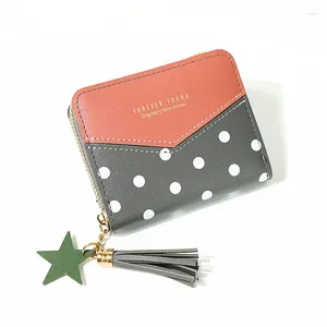 Wallets Point Small Tassel Wallet Women Short Cute Zipper For Girl Female Coin Purse Ladies Splicing Money Clip