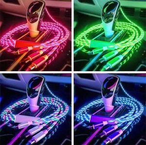 3-in-1-LED-Ladekabel mit fließendem Licht für iPhone / Samsung / Typ C / Android