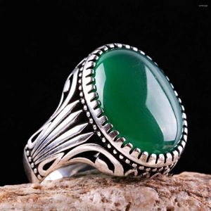 Anéis de casamento Vintage Turco Jóias Design Real Antigo Banhado A Prata Clássico Homem Árabe Oval Verde Gemstone Band