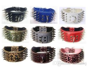 3 inch wide leather spiked studded dog collars leather pet collars chromed spikes for PitBull Mastiff large and medium breeds3893560
